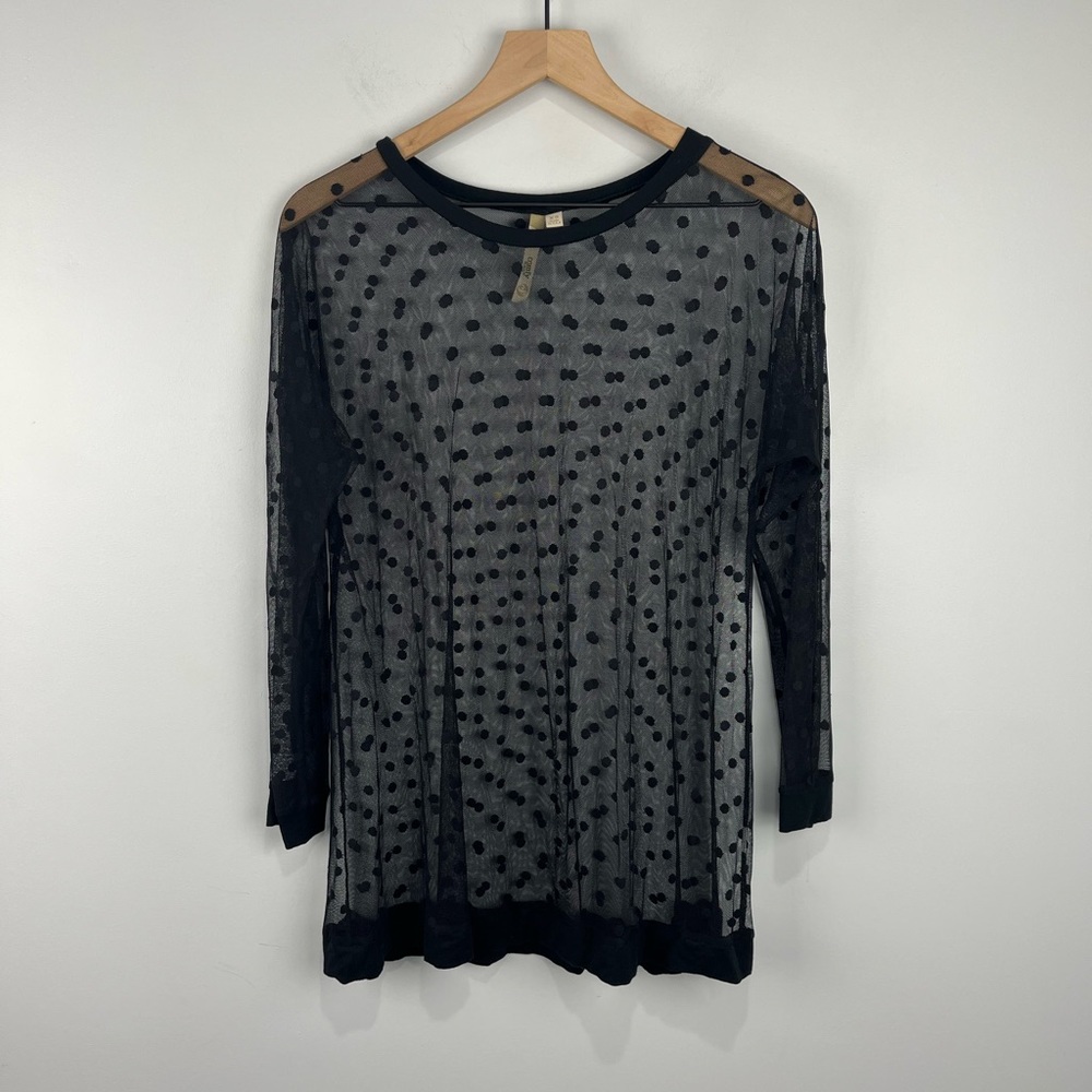 Comfy USA Black Sheer Polka Dot Overlay Tunic XS